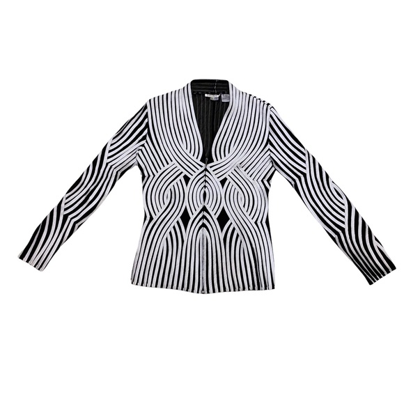 Andrea Rosati Zip Up Black Stretch Mesh Top With White Decorative Stripe Detail - Picture 1 of 4